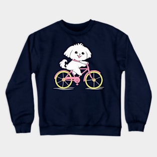 Maltese Bicycle Dog Owner Retro Funny Dog Crewneck Sweatshirt